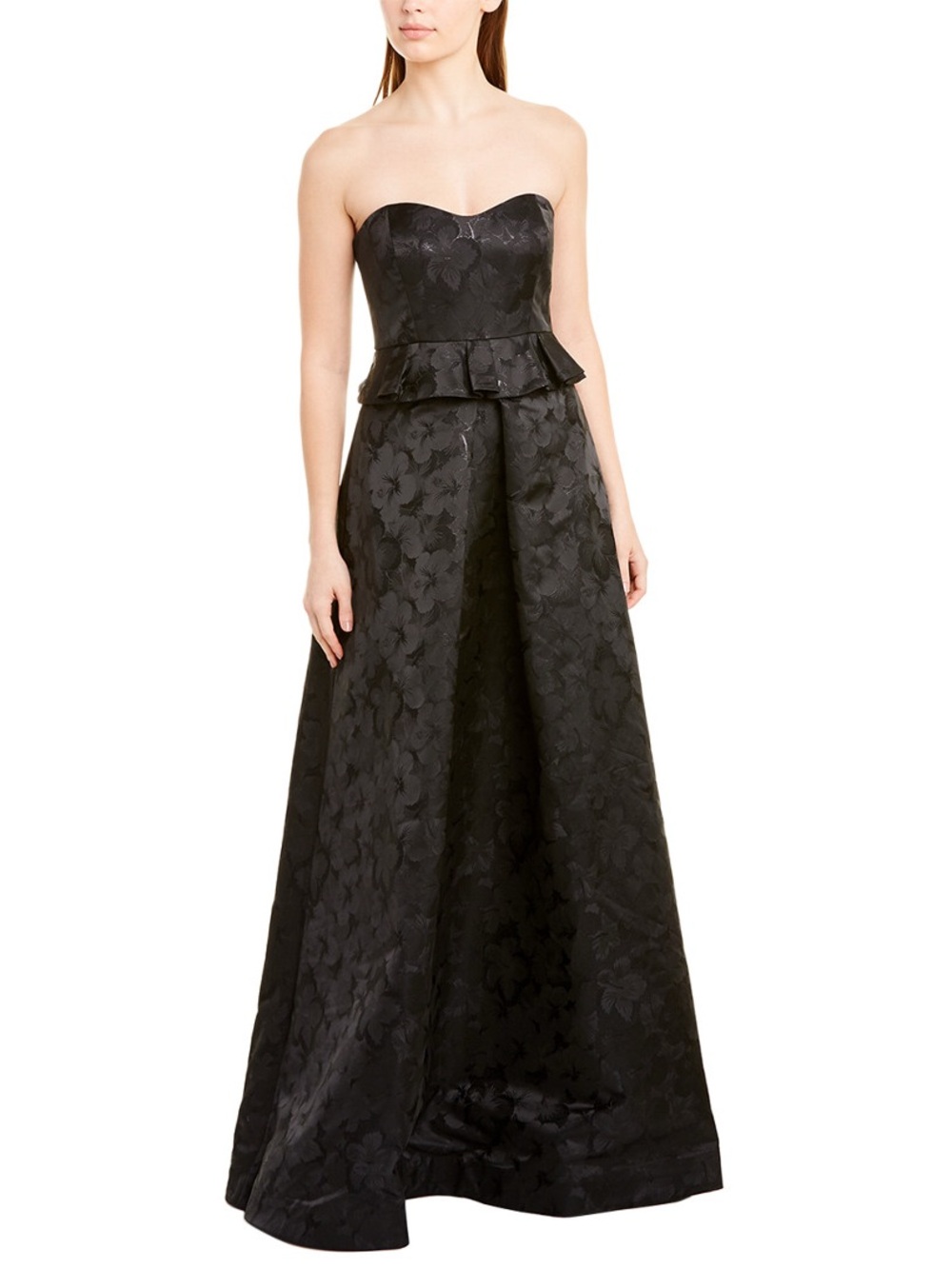 Monique Lhuillier Women’s Floral Jacquard Peplum-Waist Dress Black